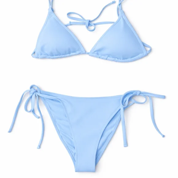 🆕️NWT WILO Baby Blue Bikini Set Medium Tie Side Triangle Top Resort Swim